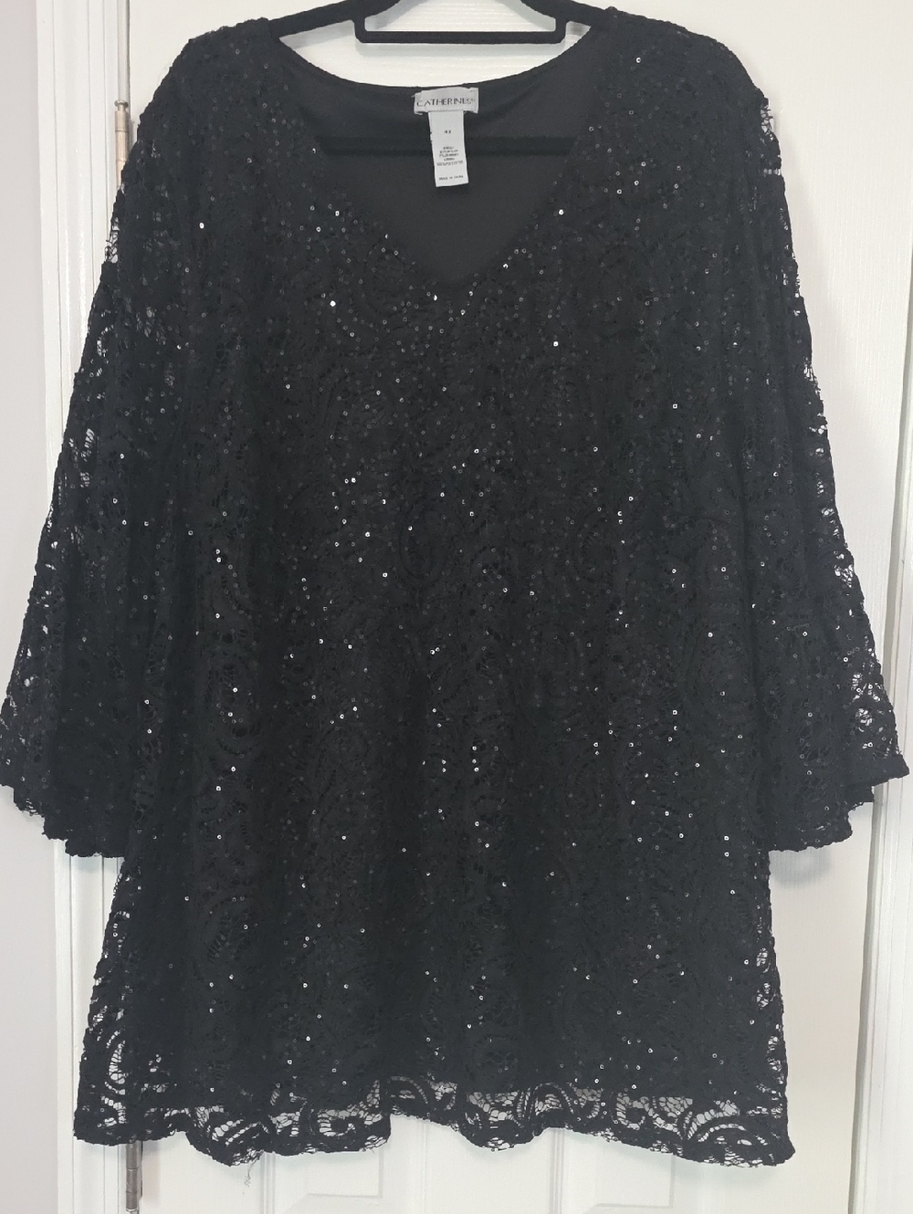 Catherines Black Women's Top with Lace Detail